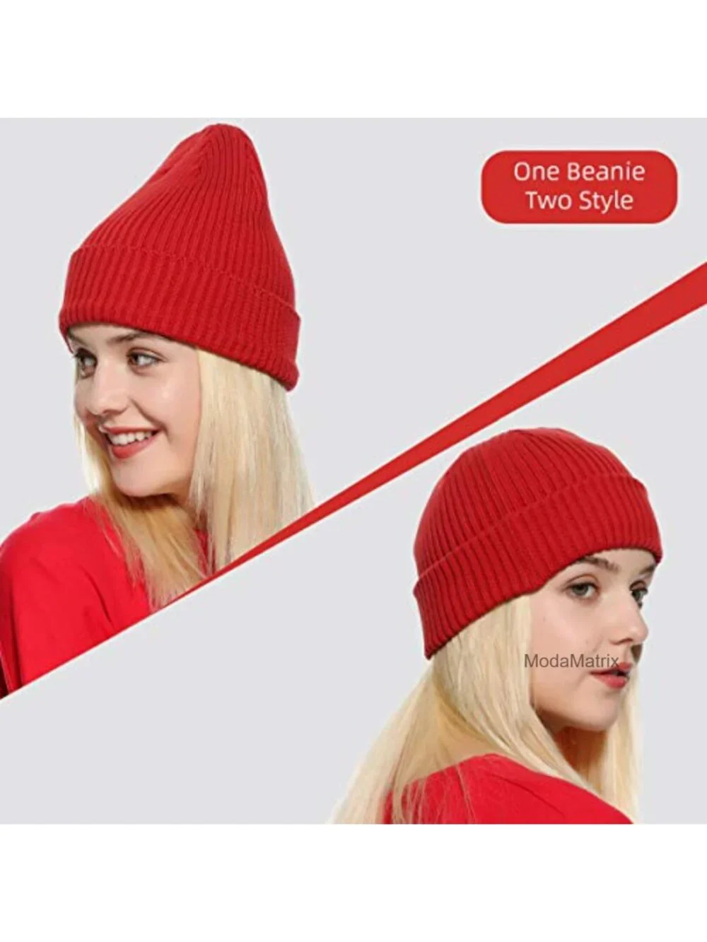 Rib Knit Fisherman Cuff Beanie 2-in-1 Stretchable Cotton Spandex